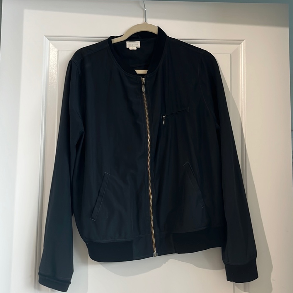 Womens Black bomber jacket with gold zipper details